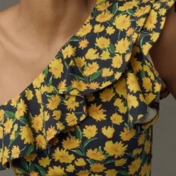 Anthropologie Maeve One-Shoulder Daisy Ruffled Top - Picture 3 of 11